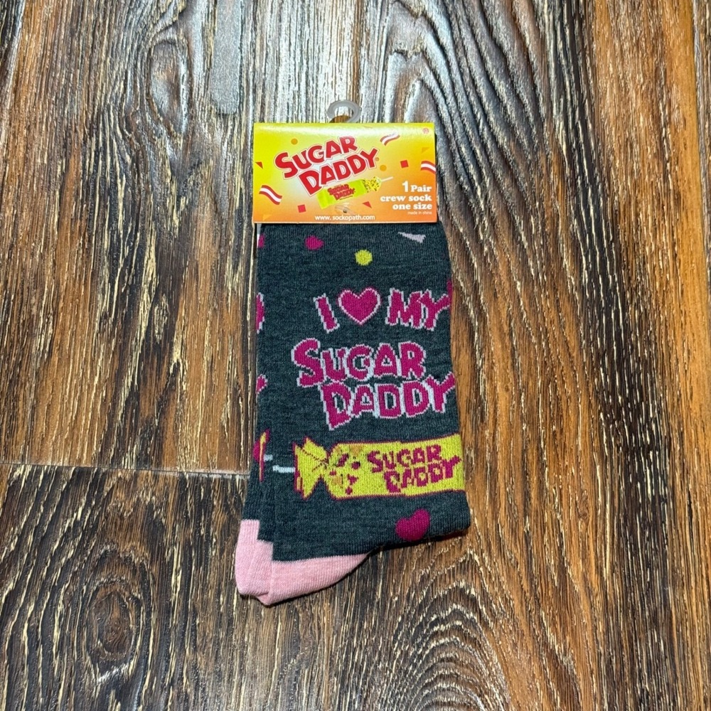 Sugar Daddy Candy Crew Socks Gray Pink I Love My Sugar Daddy Tootsie Roll NWT